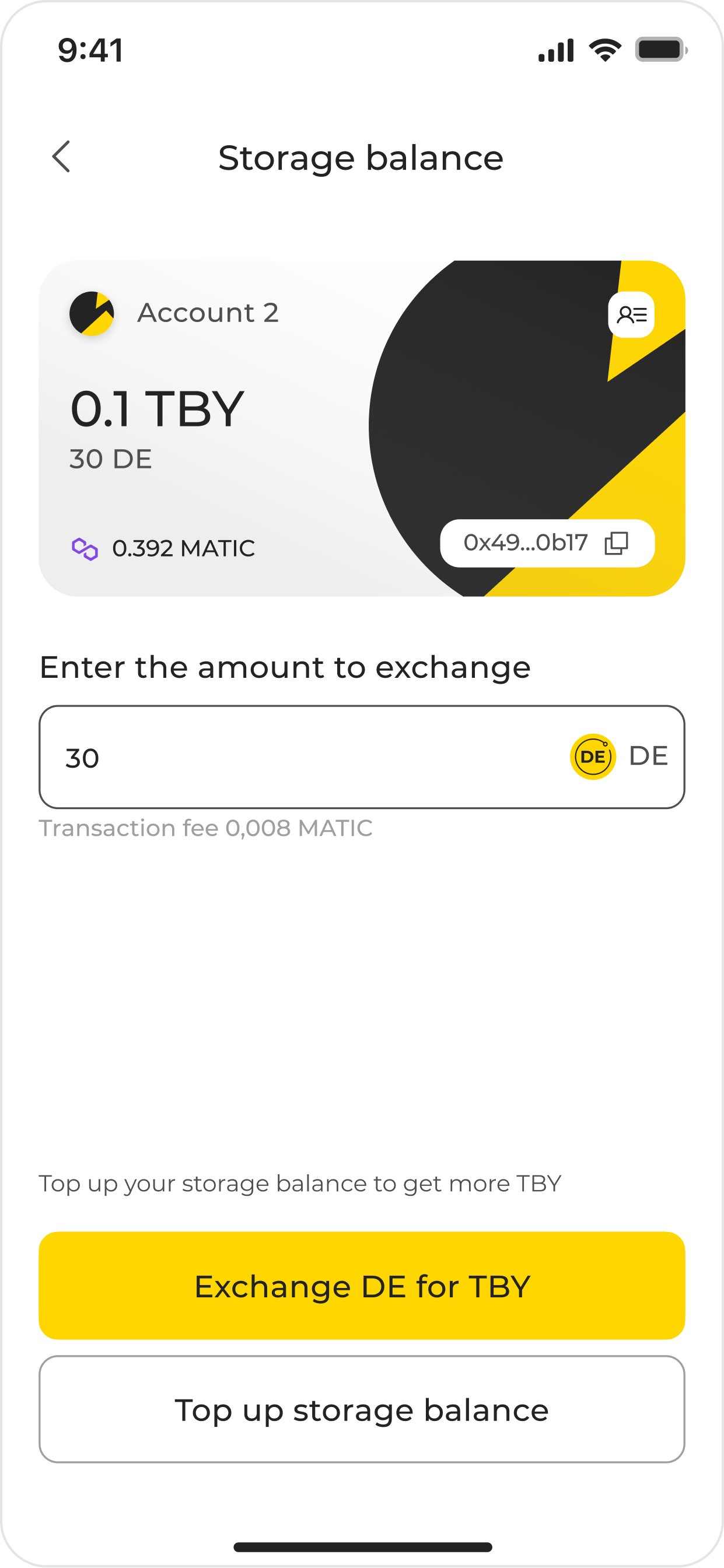 Storage balance: exchange DE for TBY