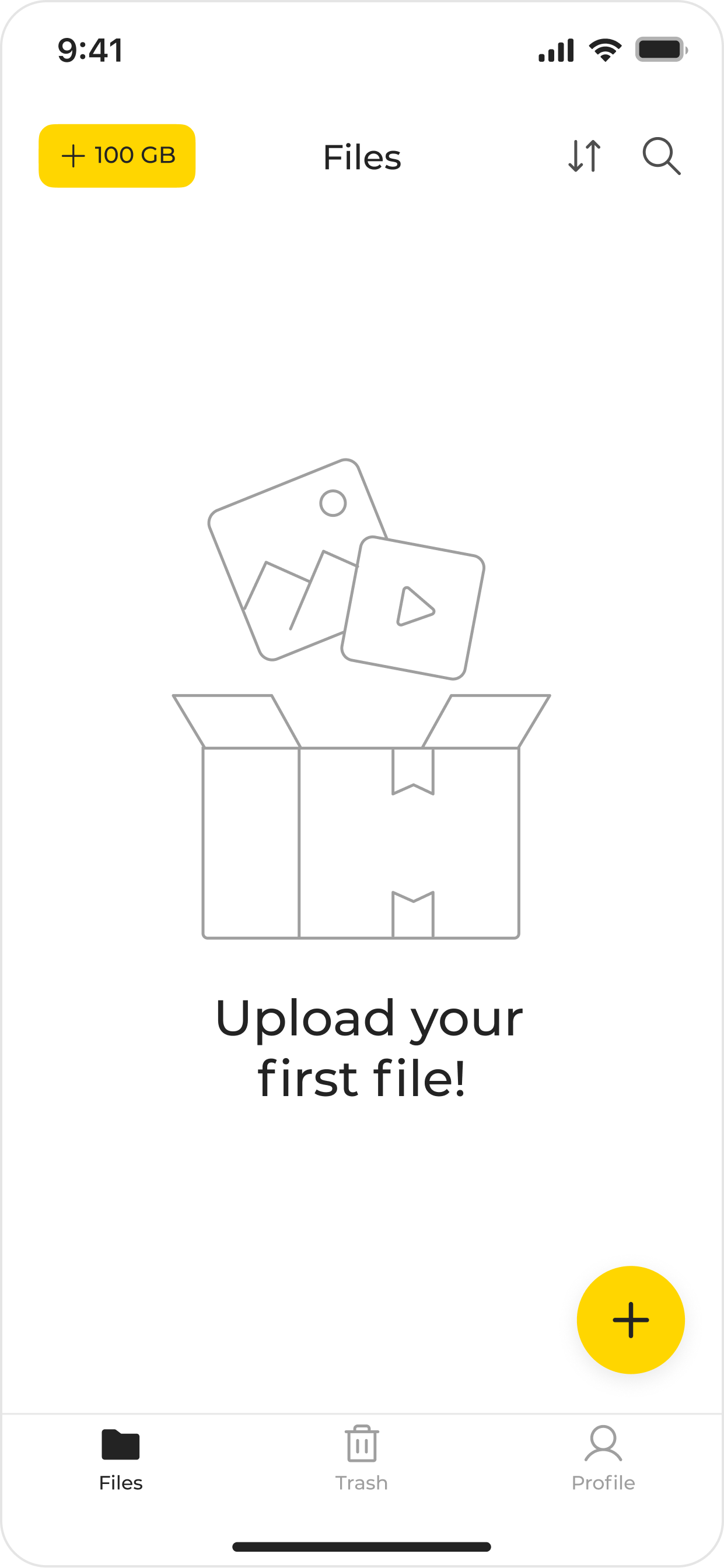 Files: upload your first file, storage chips (after)