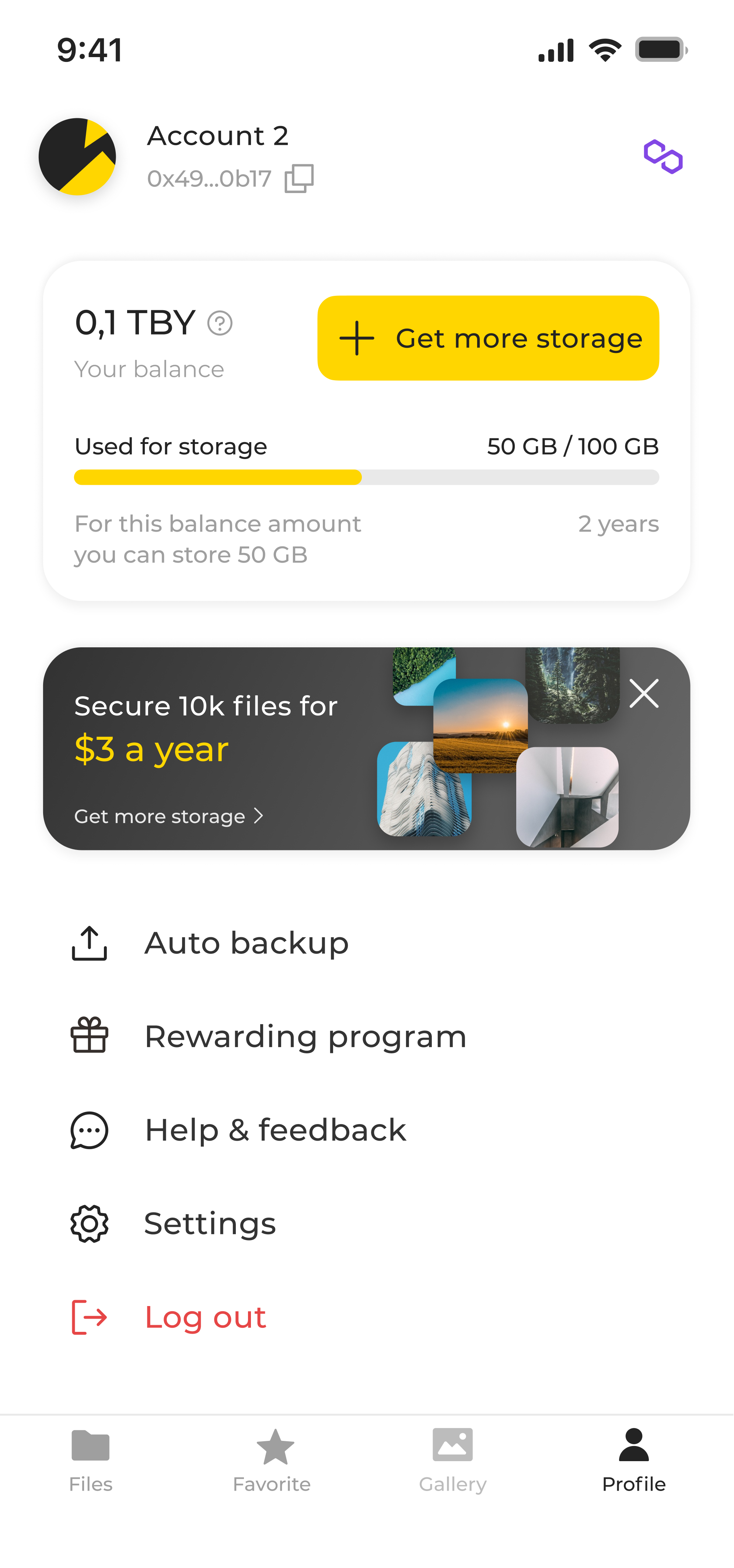 Profile screen