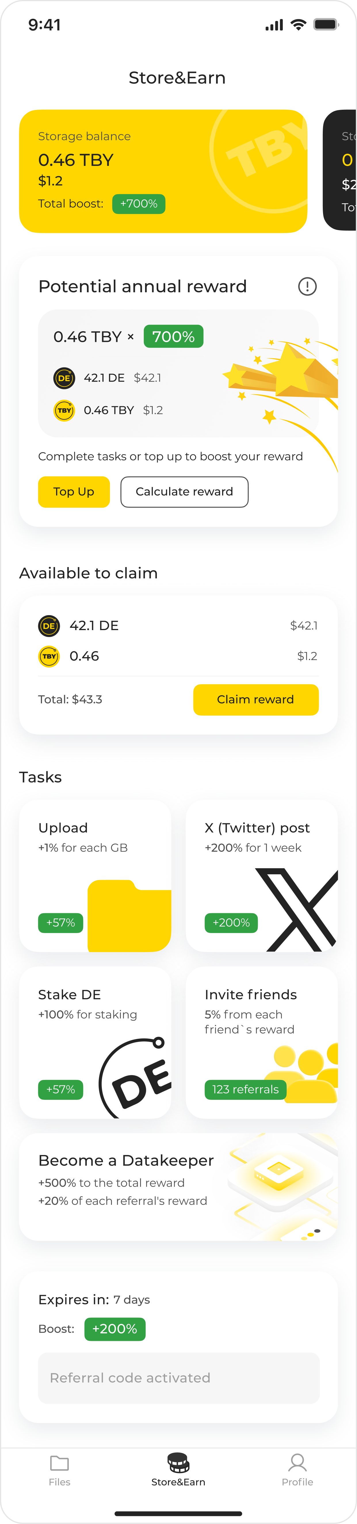 Store&Earn dashboard